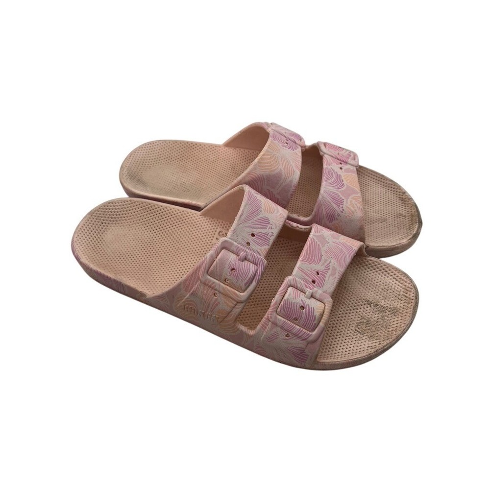 Freedom Moses Women Pink Floral Print‎ Two-Strap Slide Sandals Size 36/37